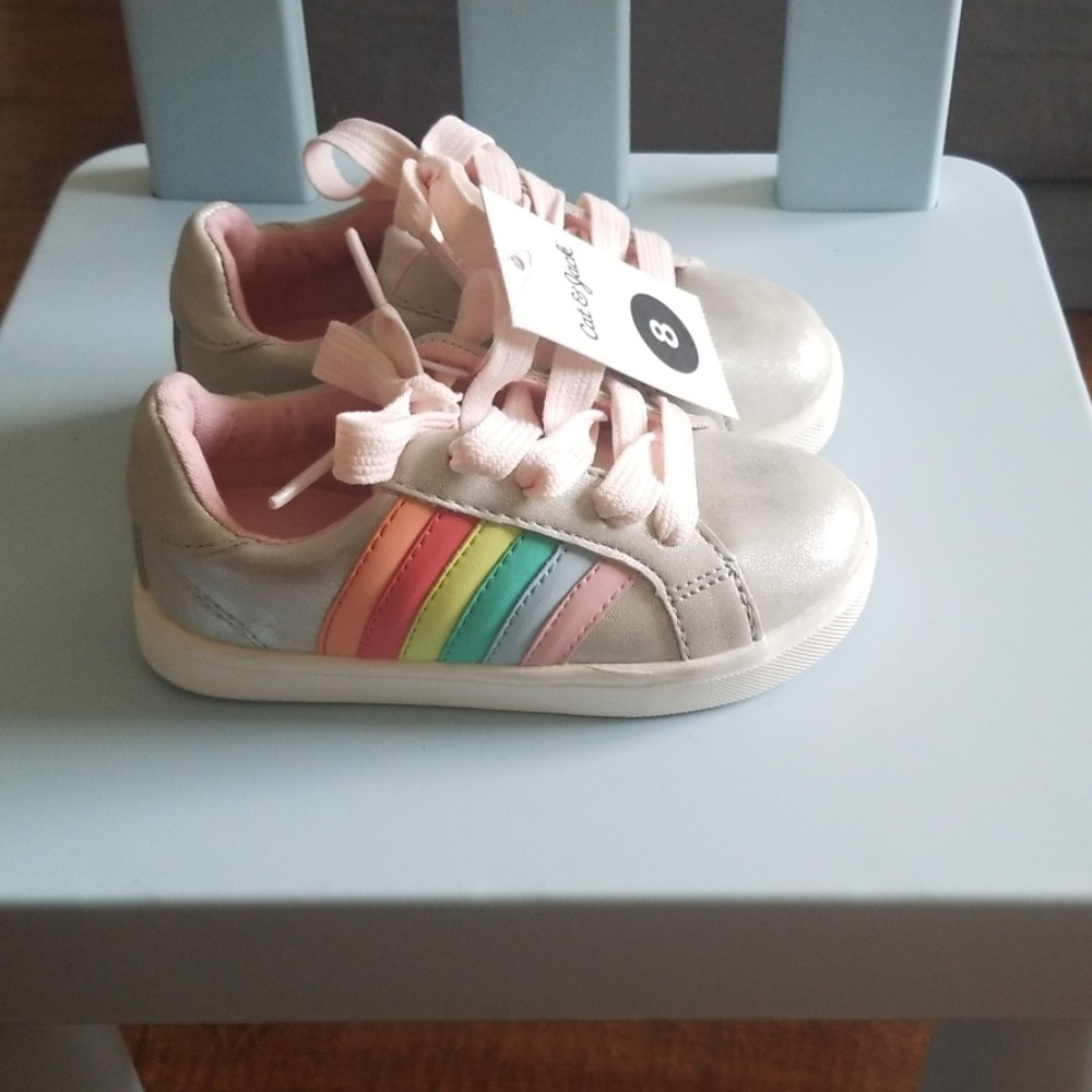 Cat and Jack Silver lace up sneakers with rainbow